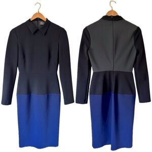 Greta Constantine Contour Bodycon Long Sleeve Collared Midi Bennett Dress Preppy